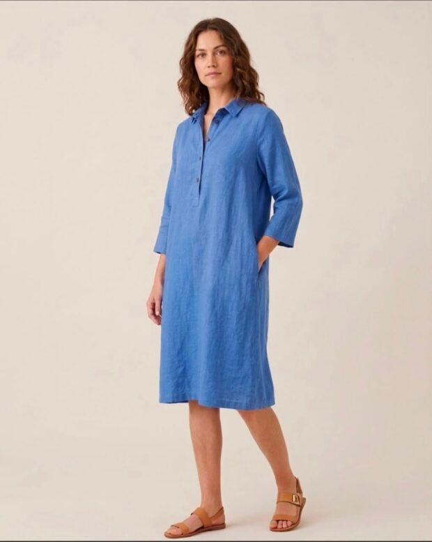 Blue Gauze Cotton Shirt Dress