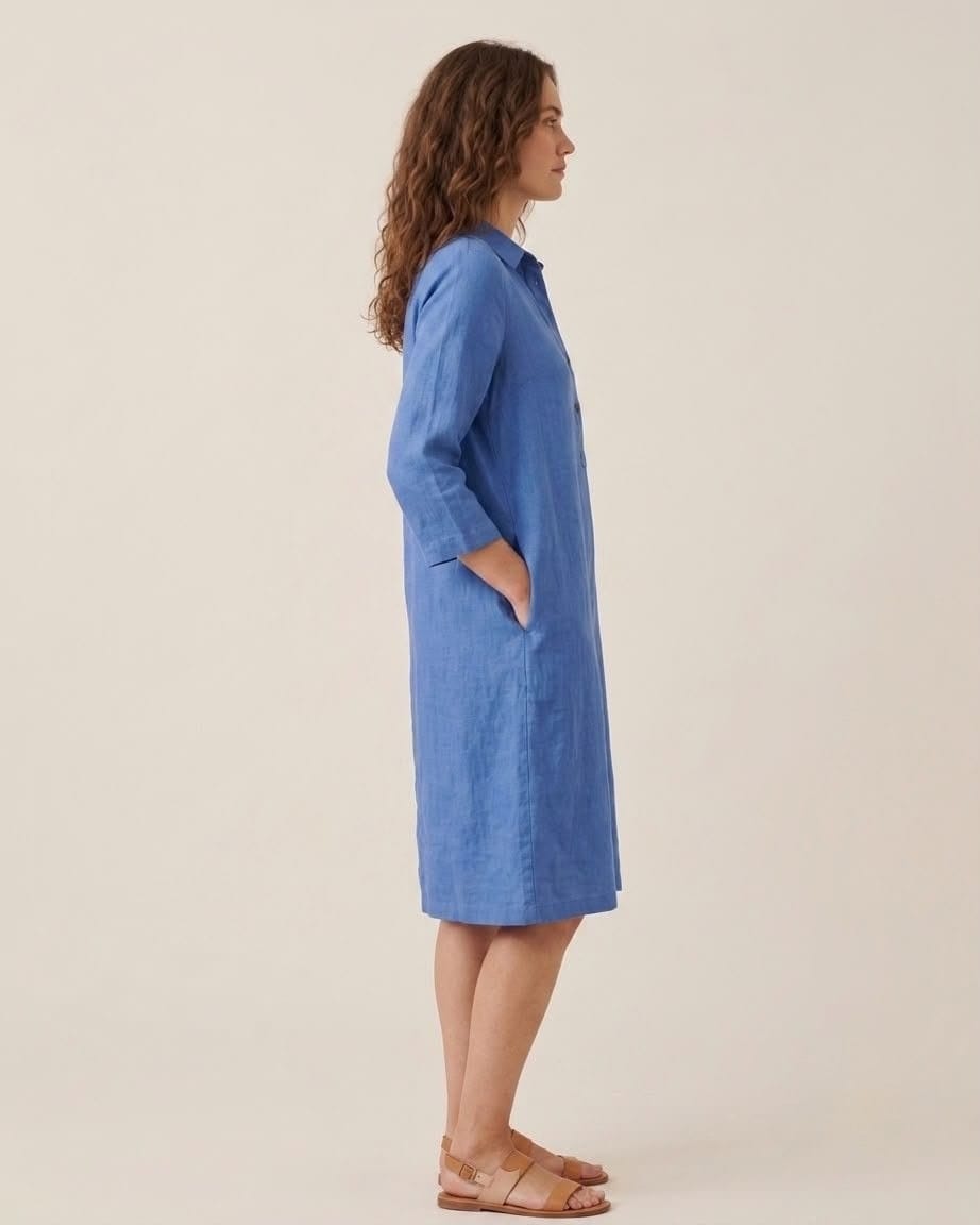 Blue Gauze Cotton Shirt Dress - Image 3