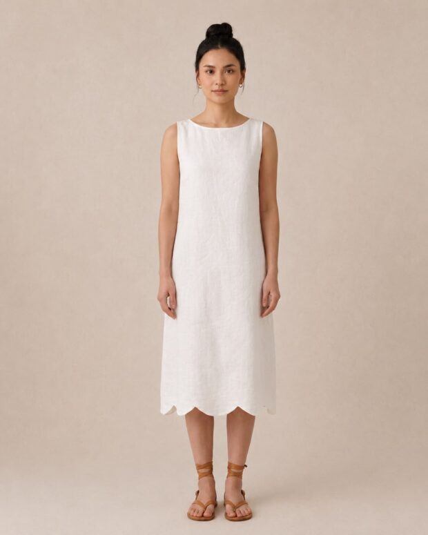 White Sleeveless Linen Shift Dress