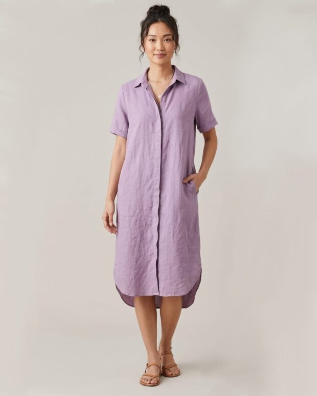 Lavender Gauze Cotton Shirt Dress