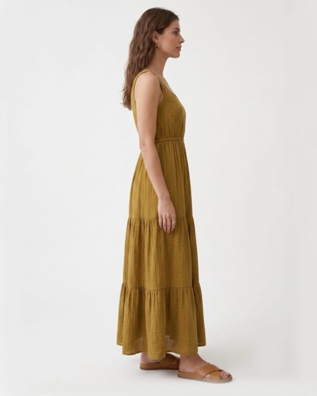 Alternative view of Mustard Cotton Tiered Maxi Dress