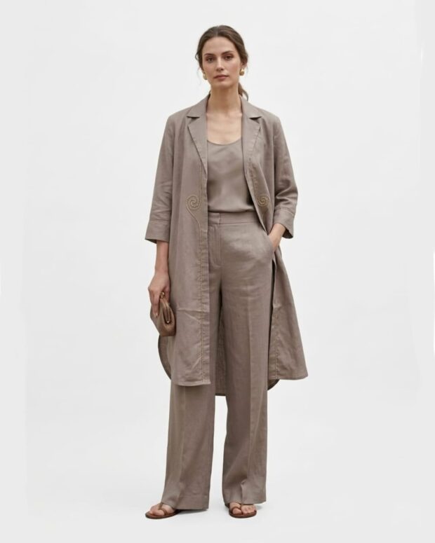 Longline Jacket and Wide-Leg Pants Set