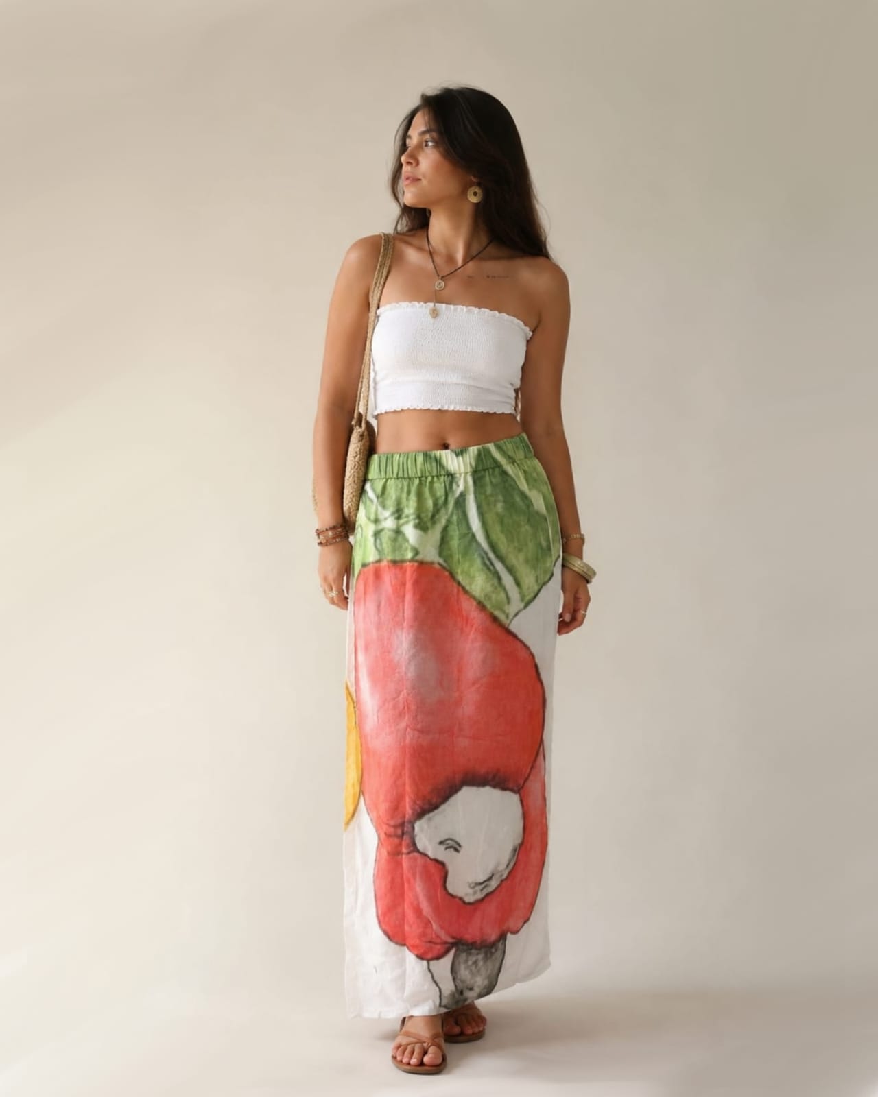 Cotton Floral Print Maxi Skirt