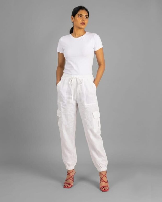 White Cargo Jogger Pants