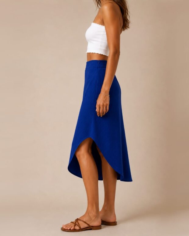 Alternative view of Royal Blue Asymmetric Midi Skirt