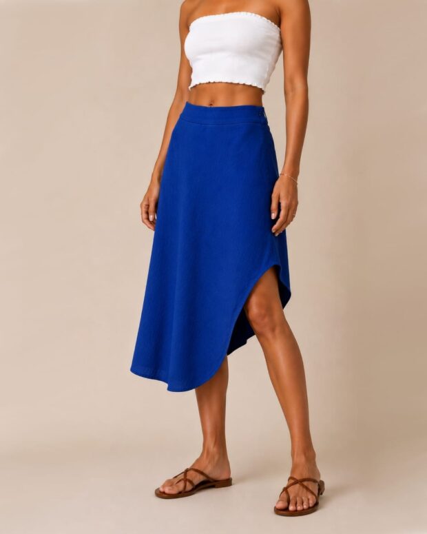 Royal Blue Asymmetric Midi Skirt