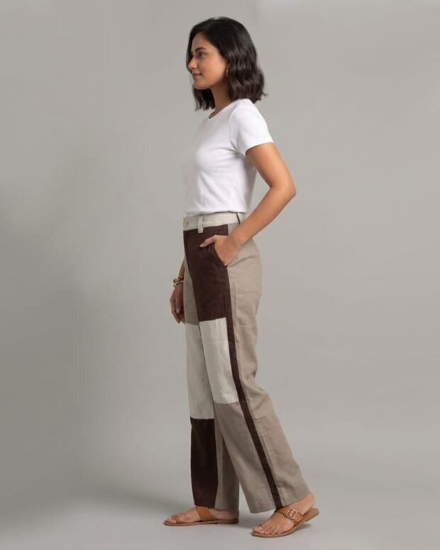 Alternative view of Color-Block Patchwork Wide-Leg Trousers