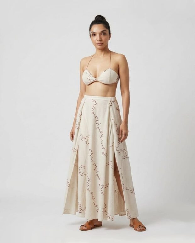 Printed Bralette with Printed Maxi Skirt
