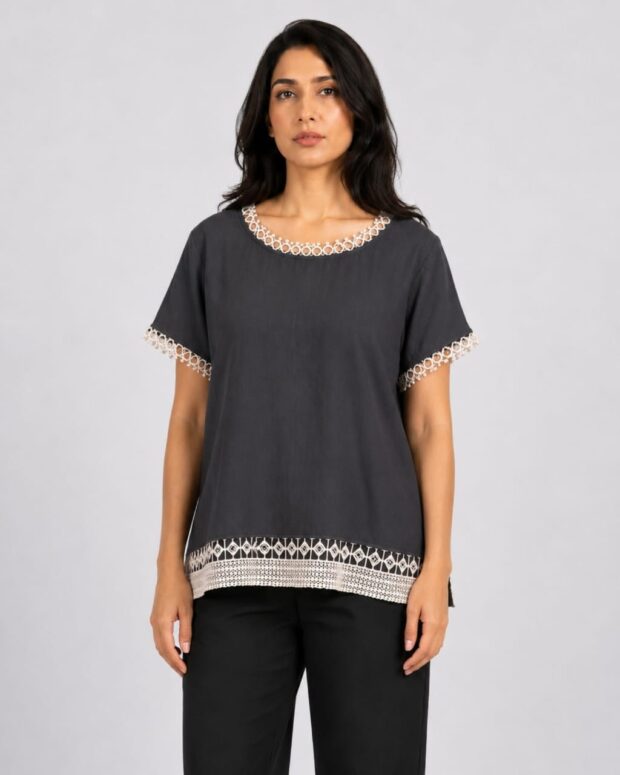 Charcoal Lace Trim Top