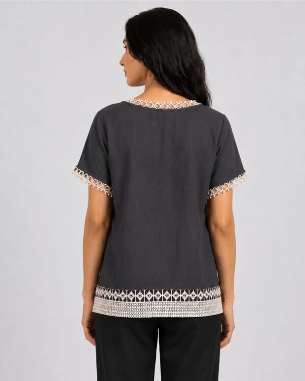Alternative view of Charcoal Lace Trim Top