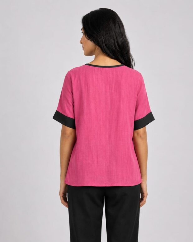 Alternative view of Pink Contrast Trim Top