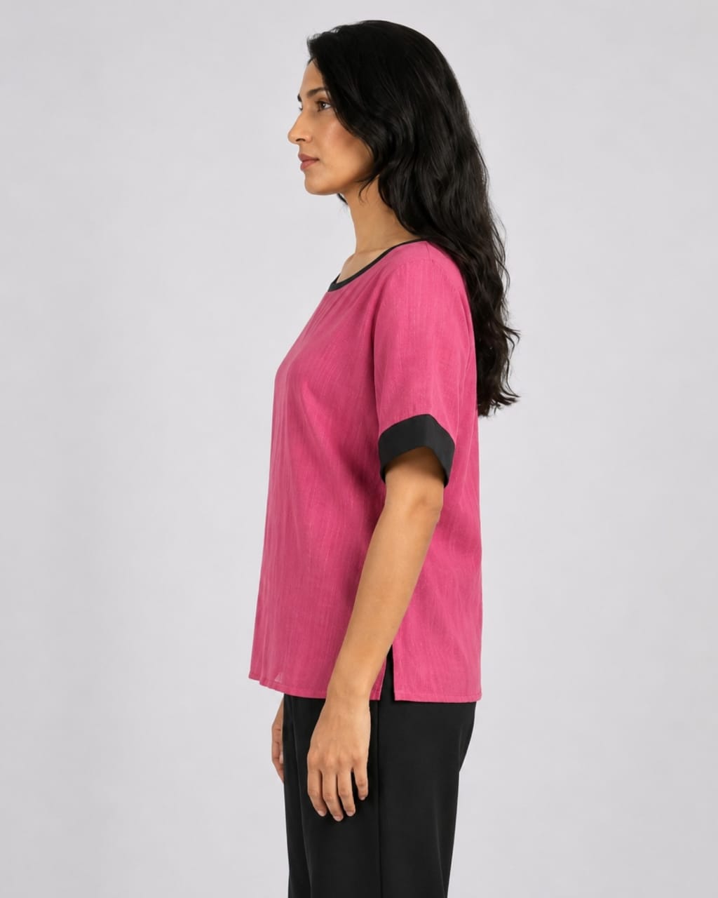 Pink Contrast Trim Top - Image 3