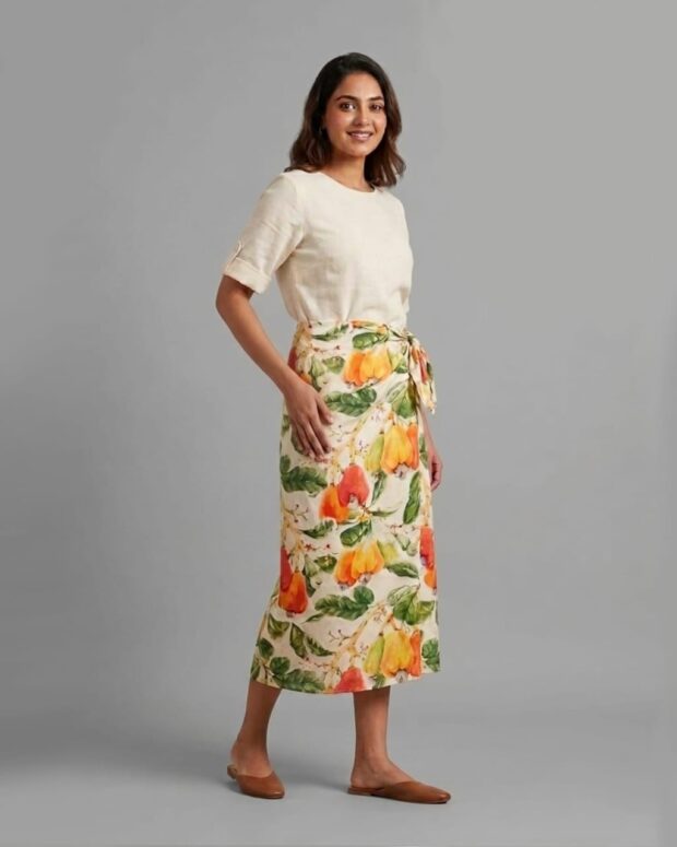 Printed wrap midi skirt