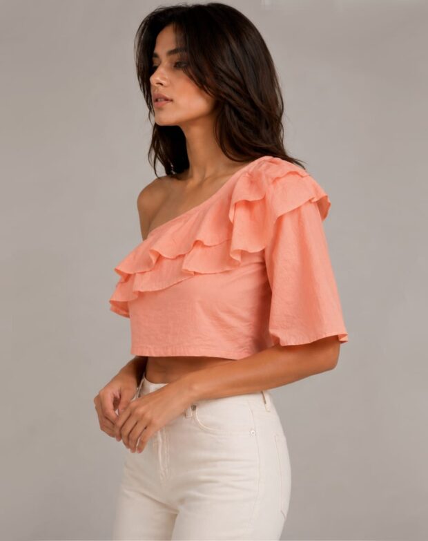 Alternative view of One-Shoulder Ruffle Crop Top