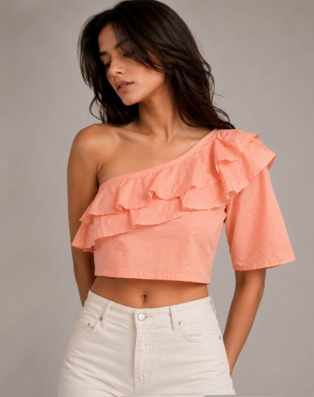 One-Shoulder Ruffle Crop Top