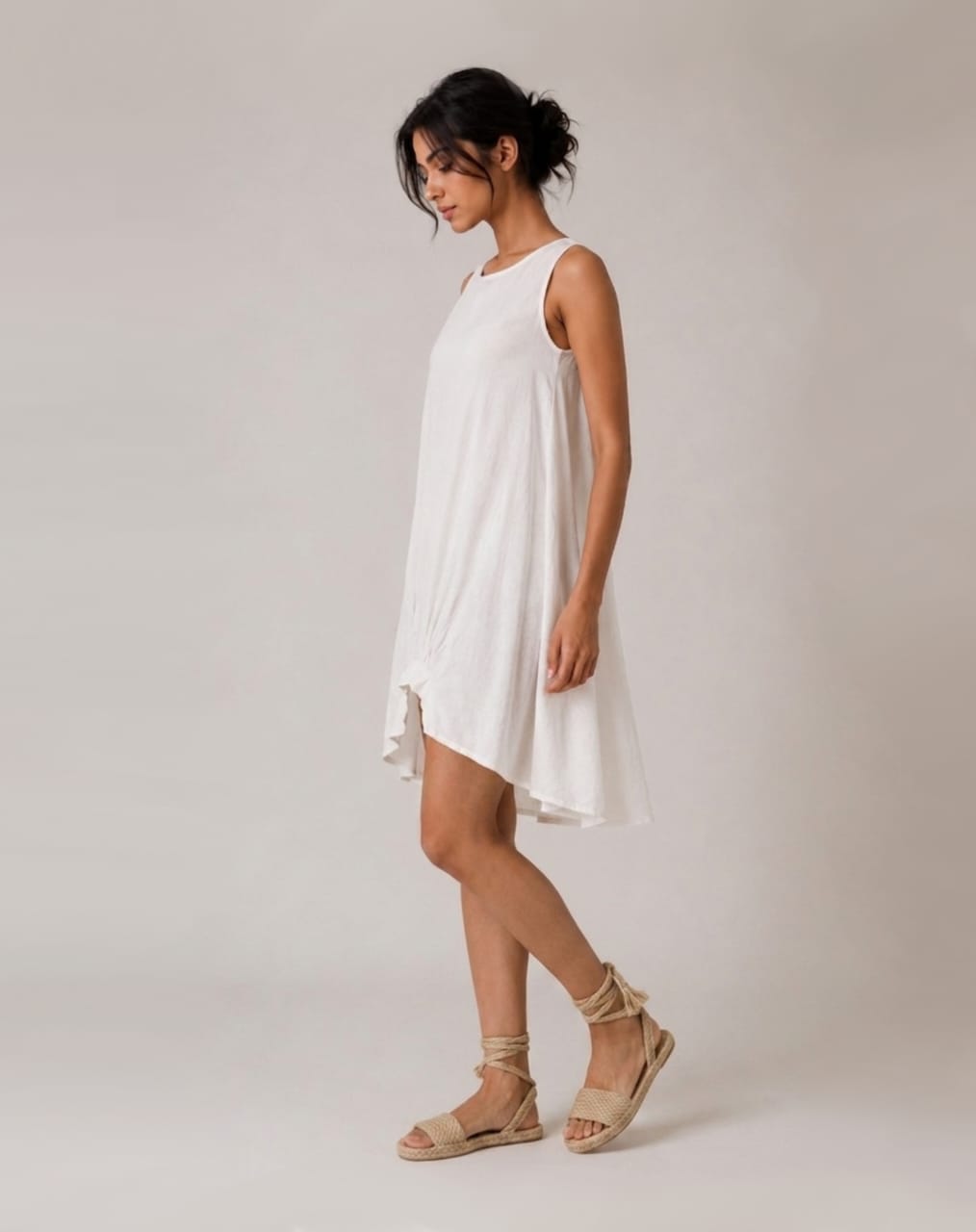 White Gathered Hem Dress - Image 3