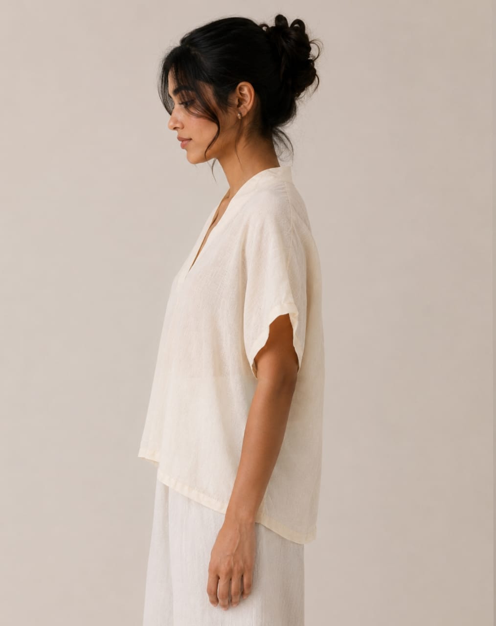 Ivory Relaxed V-Neck Top - Image 3
