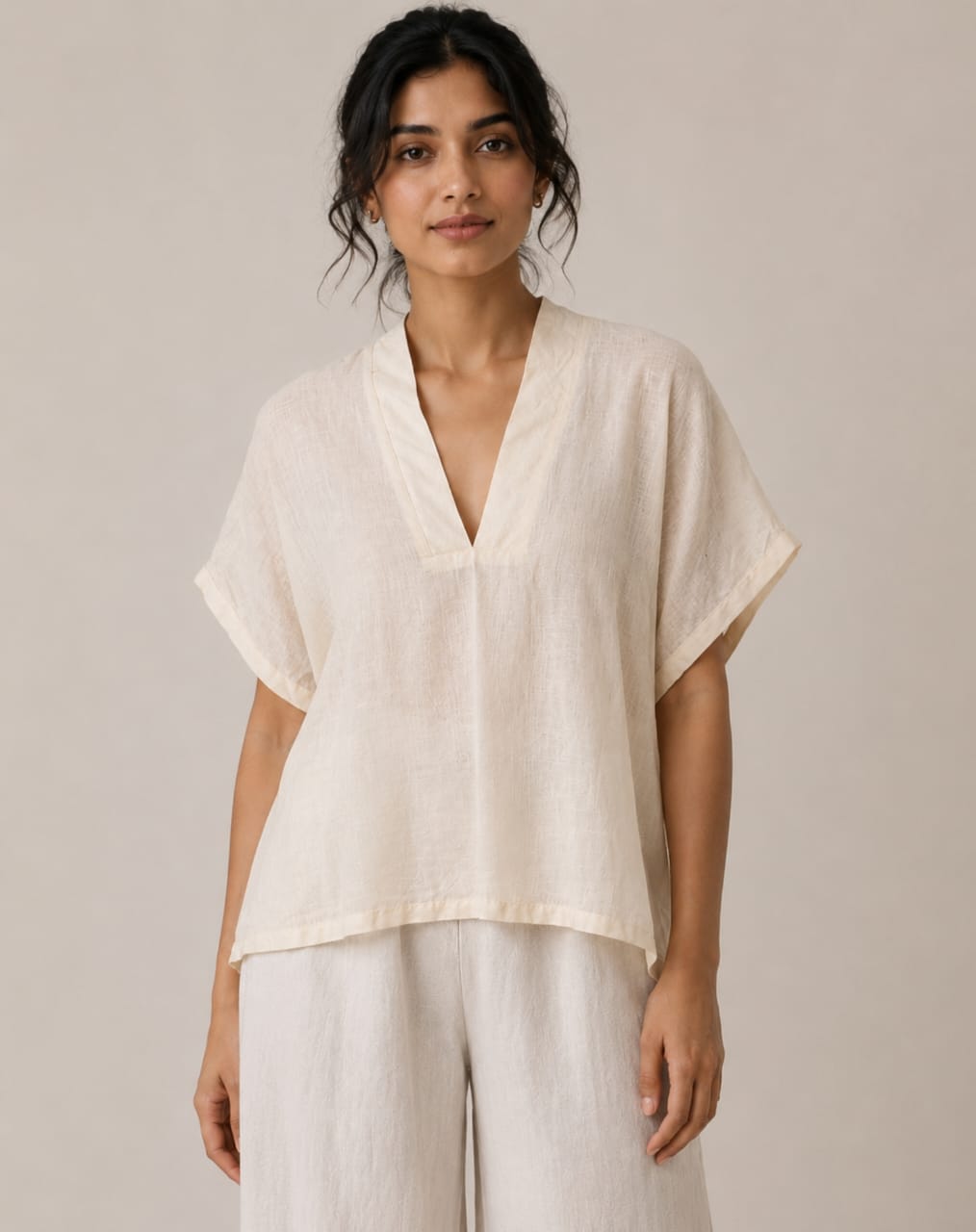 Ivory Relaxed V-Neck Top