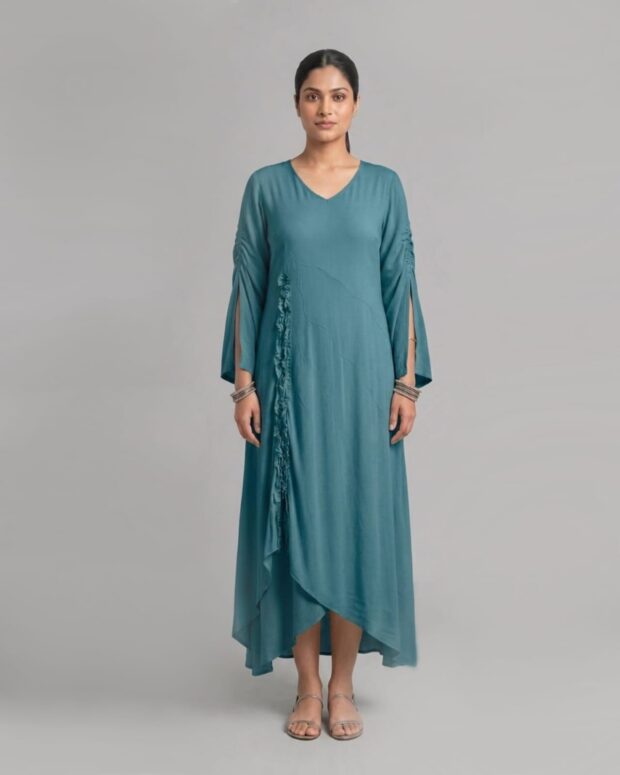 Elegant teal asymmetrical dress