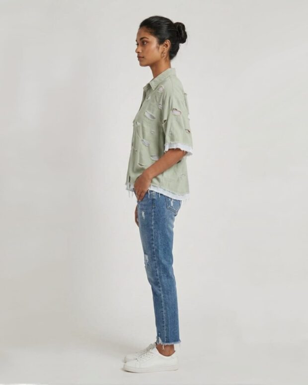 Alternative view of Relaxed-fit distressed shirt