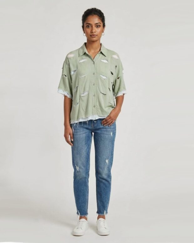 Relaxed-fit distressed shirt