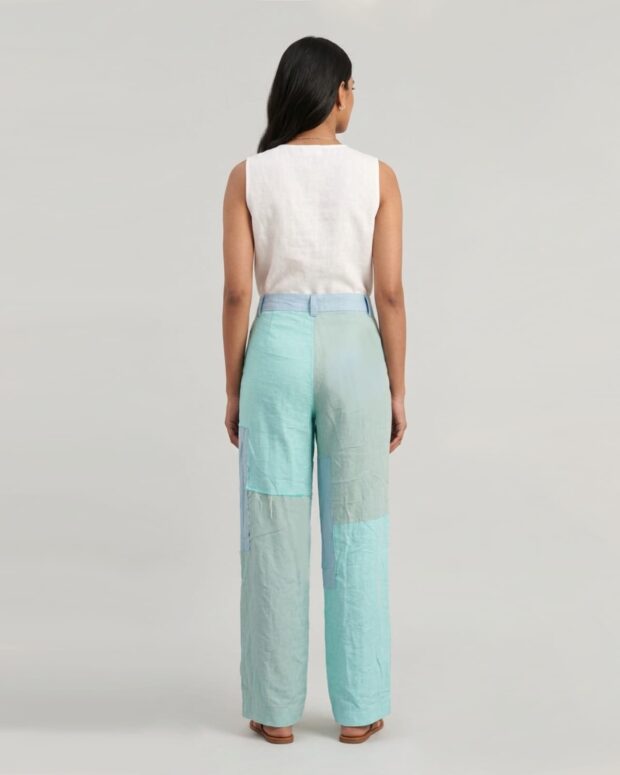 Alternative view of Blue Patchwork Wide-Leg Pants