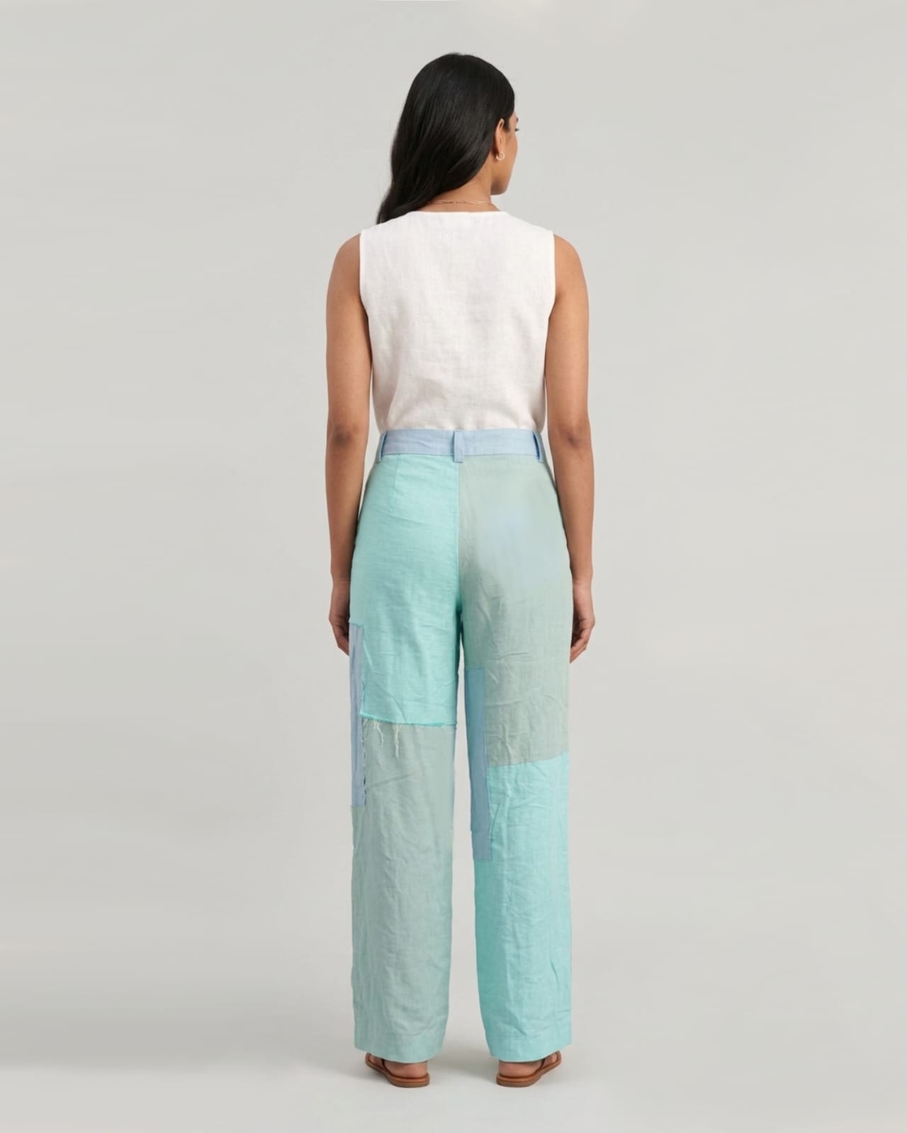 Blue Patchwork Wide-Leg Pants - Image 2