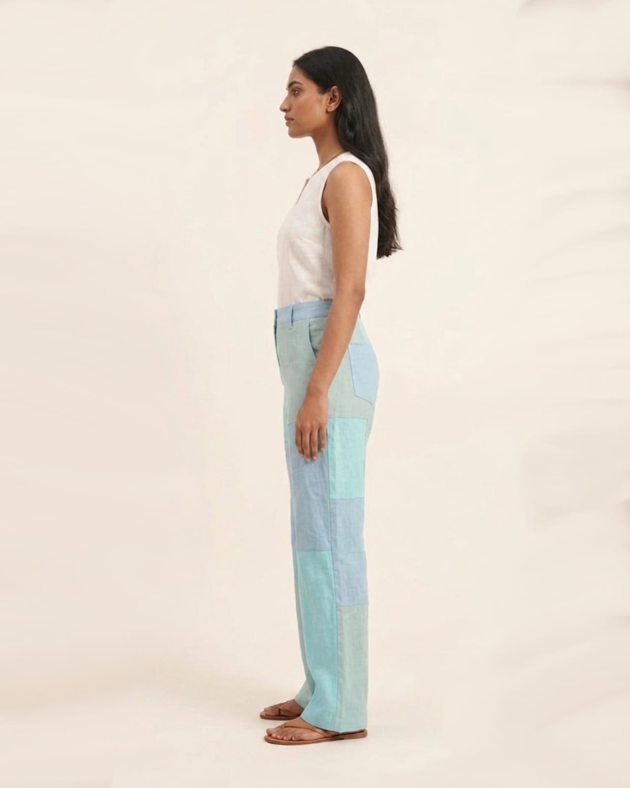 Blue Patchwork Wide-Leg Pants - Image 3